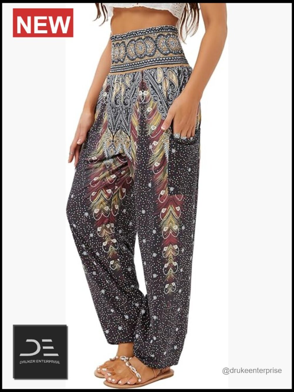 High Waist Yoga Harem Pants with Pockets Wide Leg Palazzo